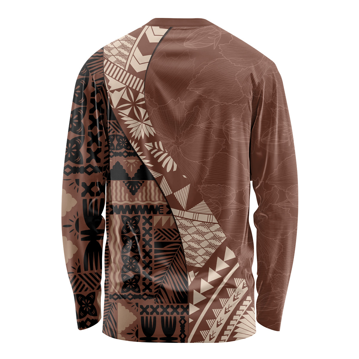 Bula Fiji Long Sleeve Shirt Tribal Masi Tapa - Brown - Wonder Print Shop