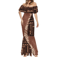 Bula Fiji Mermaid Dress Tribal Masi Tapa - Brown - Wonder Print Shop
