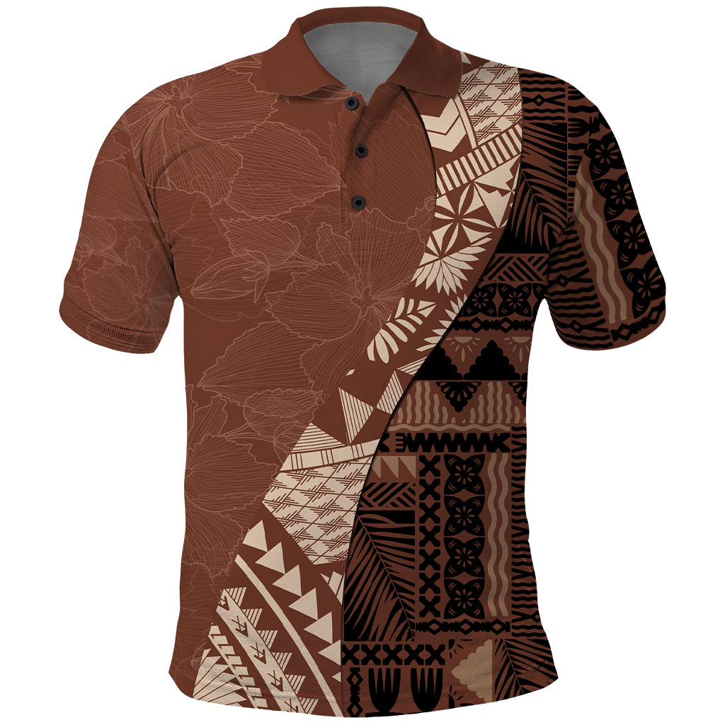 Bula Fiji Polo Shirt Tribal Masi Tapa - Brown - Wonder Print Shop