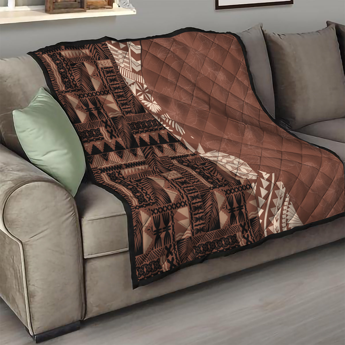 Bula Fiji Quilt Tribal Masi Tapa - Brown - Wonder Print Shop