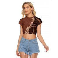Bula Fiji Raglan Cropped T Shirt Tribal Masi Tapa - Brown - Wonder Print Shop