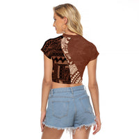 Bula Fiji Raglan Cropped T Shirt Tribal Masi Tapa - Brown - Wonder Print Shop
