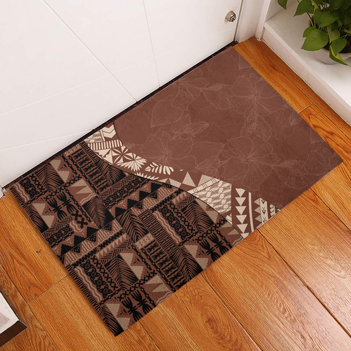 Bula Fiji Rubber Doormat Tribal Masi Tapa - Brown - Wonder Print Shop