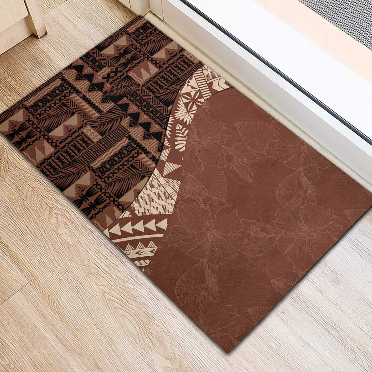 Bula Fiji Rubber Doormat Tribal Masi Tapa - Brown - Wonder Print Shop