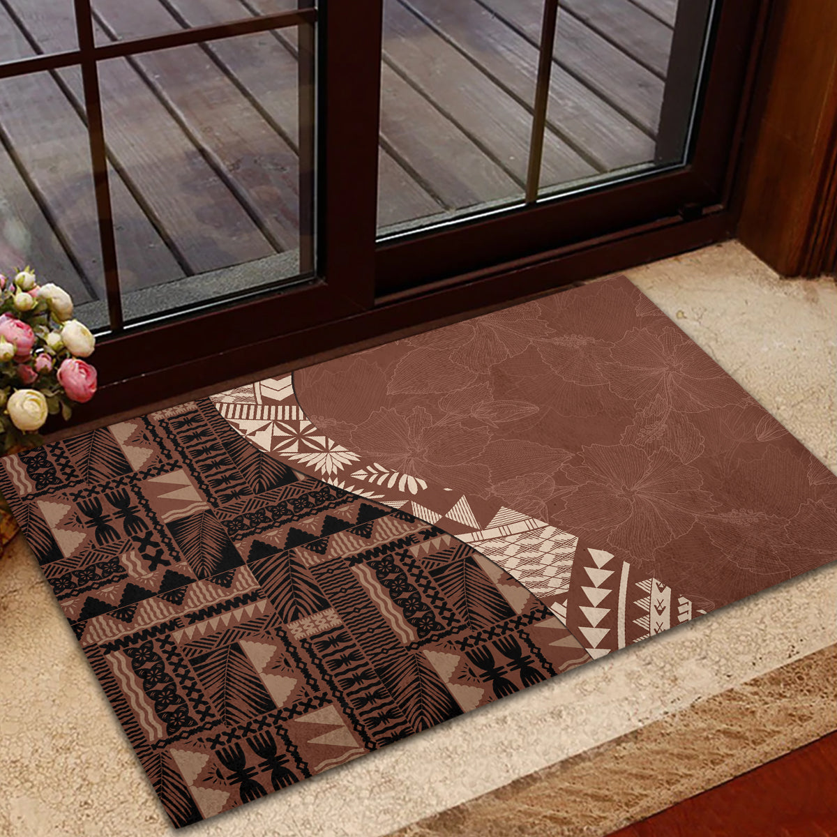 Bula Fiji Rubber Doormat Tribal Masi Tapa - Brown - Wonder Print Shop