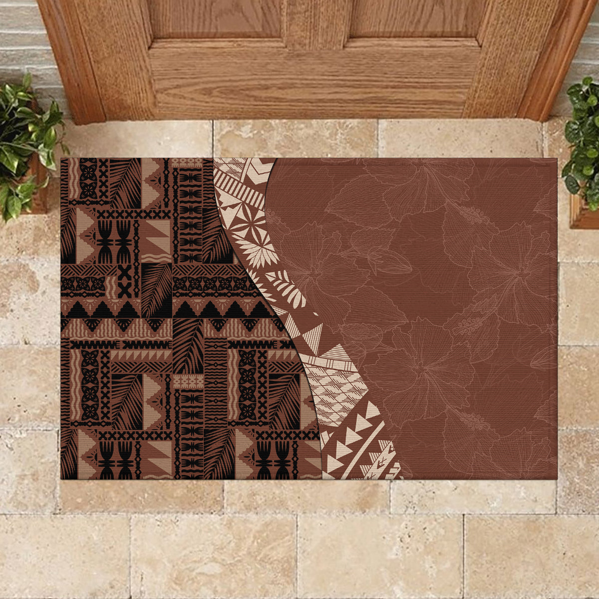 Bula Fiji Rubber Doormat Tribal Masi Tapa - Brown - Wonder Print Shop