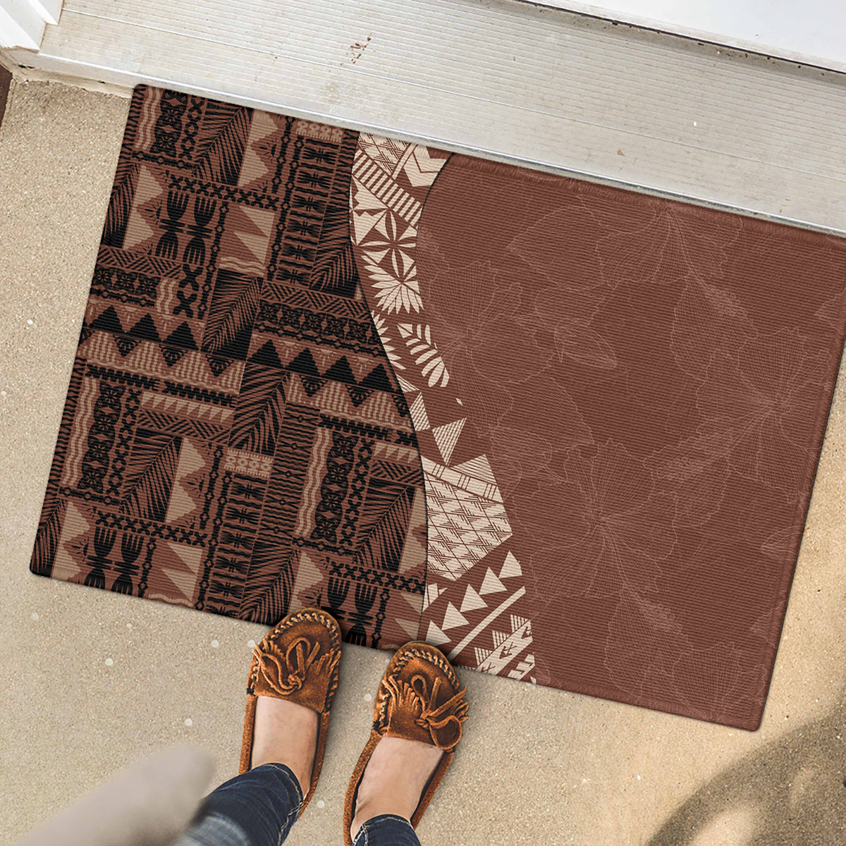 Bula Fiji Rubber Doormat Tribal Masi Tapa - Brown - Wonder Print Shop