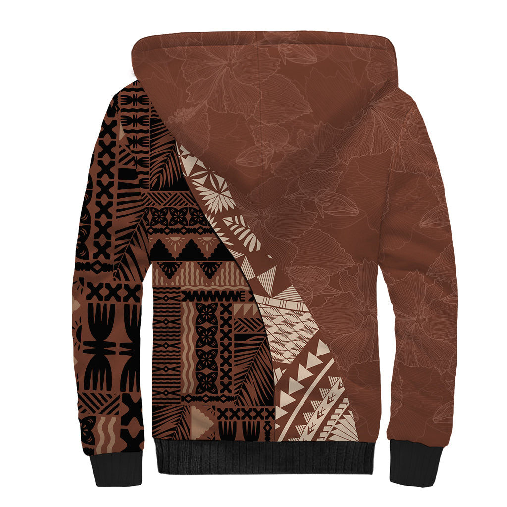 Bula Fiji Sherpa Hoodie Tribal Masi Tapa - Brown - Wonder Print Shop