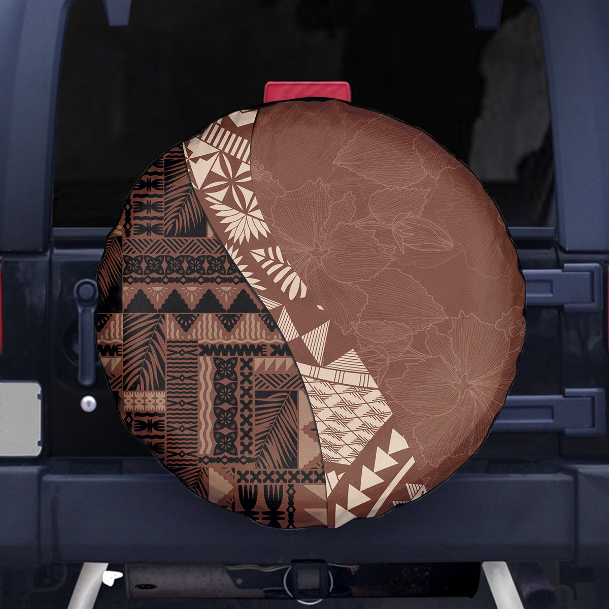 Bula Fiji Spare Tire Cover Tribal Masi Tapa - Brown - Wonder Print Shop
