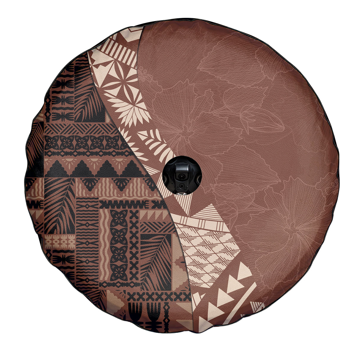 Bula Fiji Spare Tire Cover Tribal Masi Tapa - Brown - Wonder Print Shop