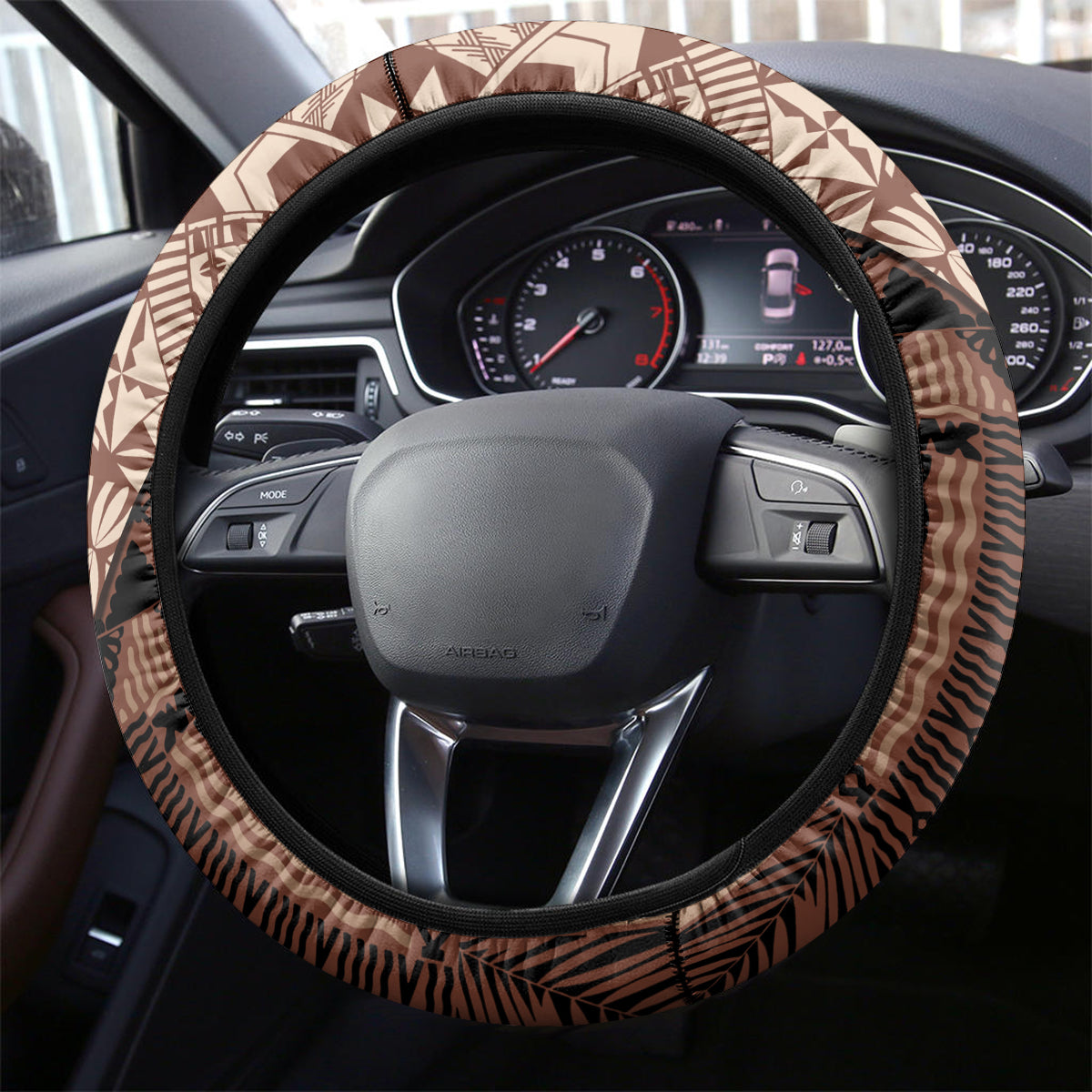 Bula Fiji Steering Wheel Cover Tribal Masi Tapa - Brown - Wonder Print Shop