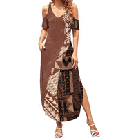 Bula Fiji Summer Maxi Dress Tribal Masi Tapa - Brown - Wonder Print Shop