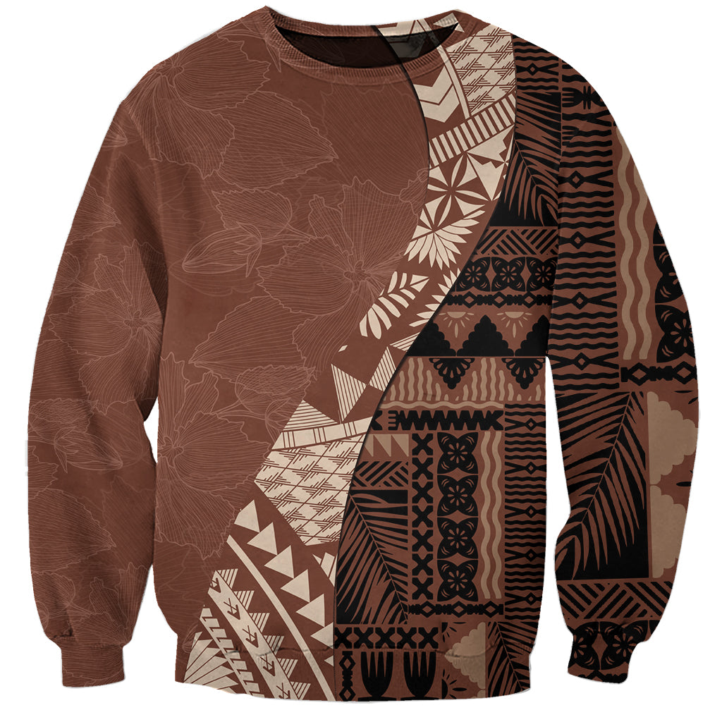 Bula Fiji Sweatshirt Tribal Masi Tapa - Brown - Wonder Print Shop