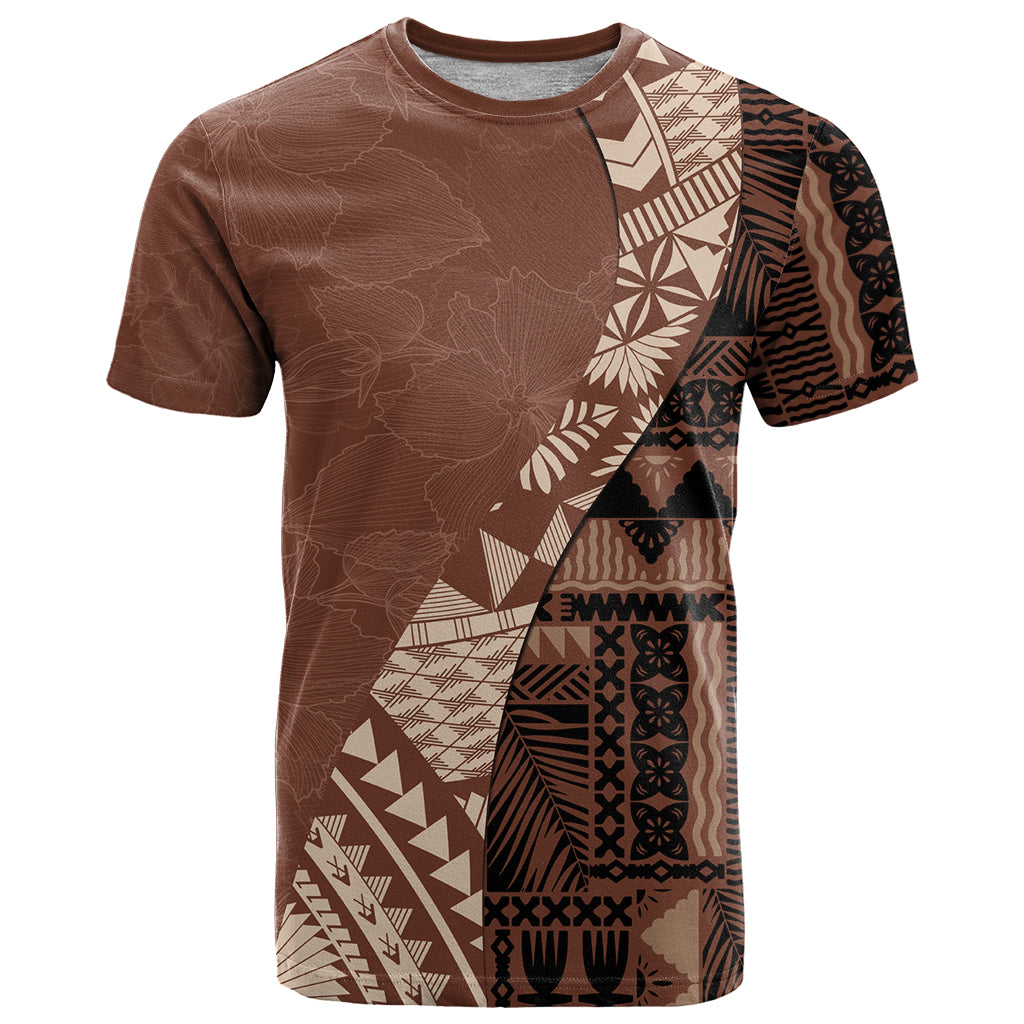Bula Fiji T Shirt Tribal Masi Tapa - Brown - Wonder Print Shop