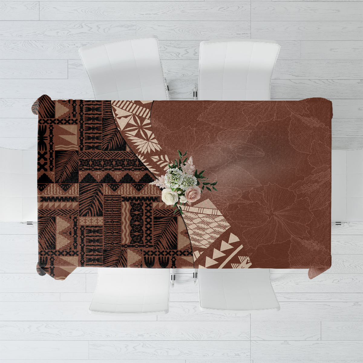 Bula Fiji Tablecloth Tribal Masi Tapa - Brown - Wonder Print Shop