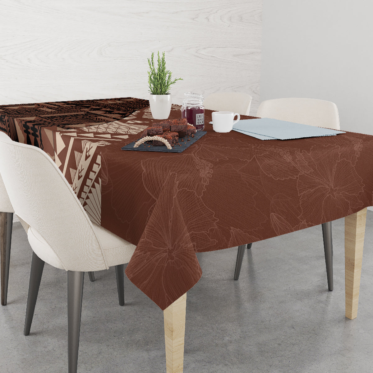 Bula Fiji Tablecloth Tribal Masi Tapa - Brown - Wonder Print Shop