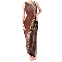 Bula Fiji Tank Maxi Dress Tribal Masi Tapa - Brown - Wonder Print Shop