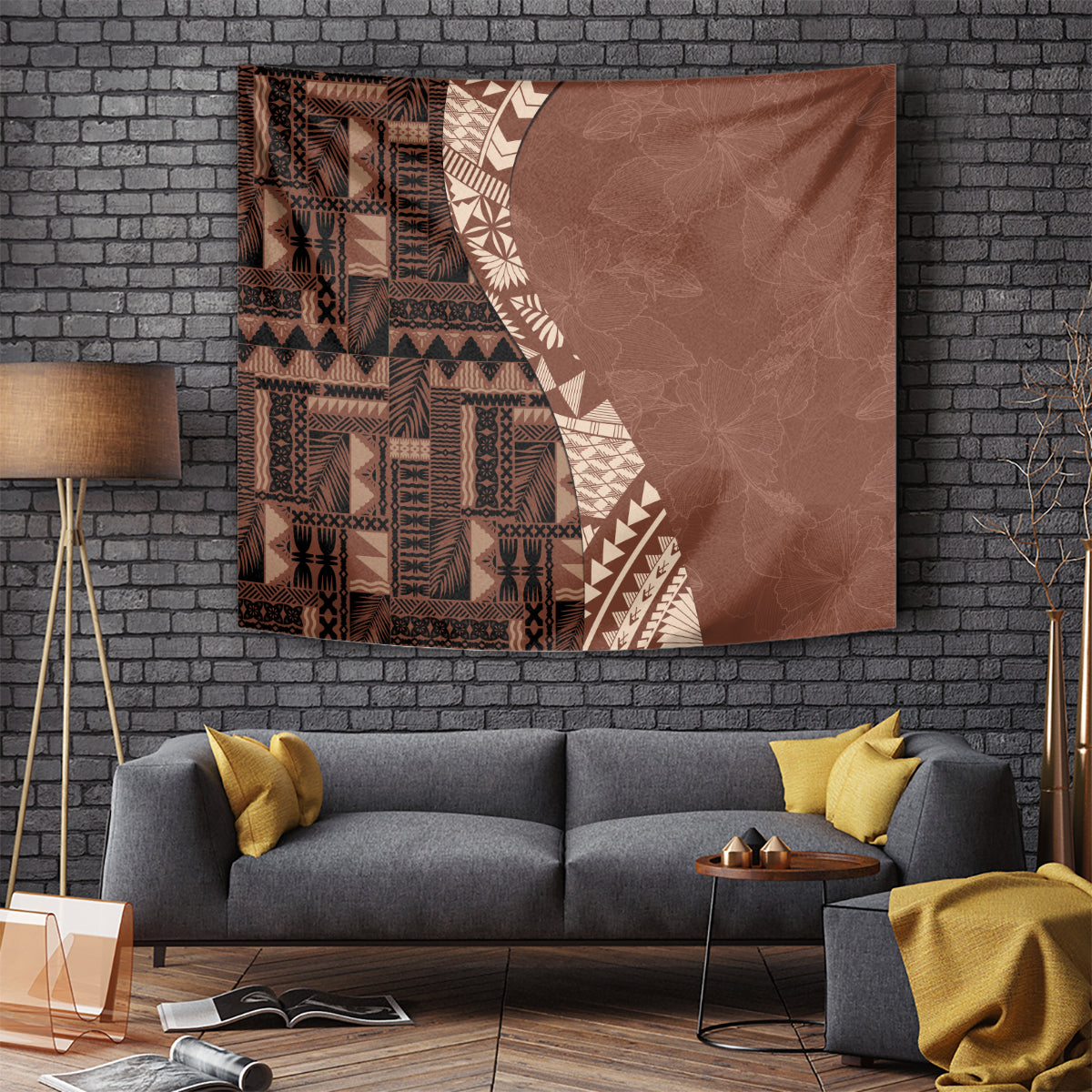 Bula Fiji Tapestry Tribal Masi Tapa - Brown - Wonder Print Shop