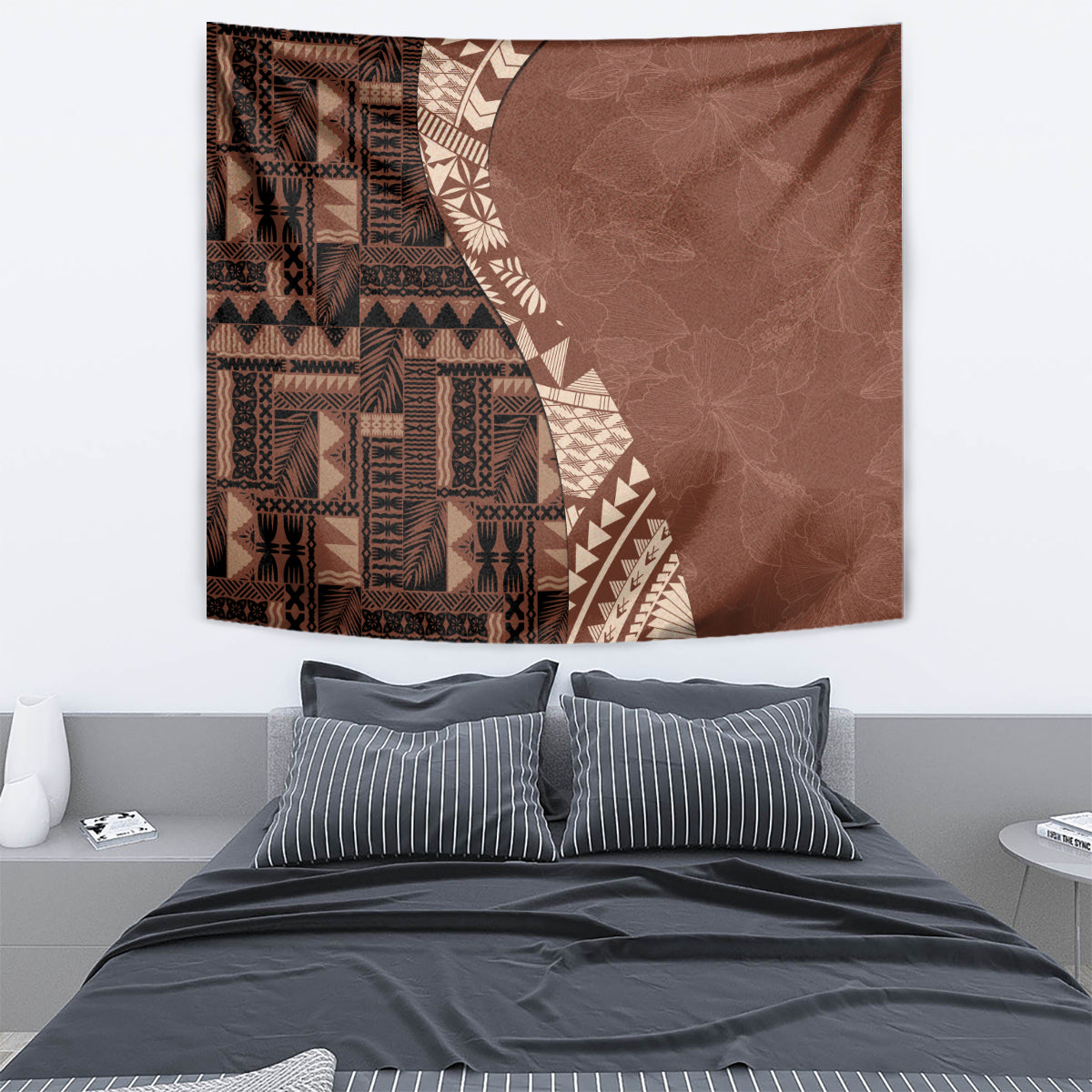 Bula Fiji Tapestry Tribal Masi Tapa - Brown - Wonder Print Shop