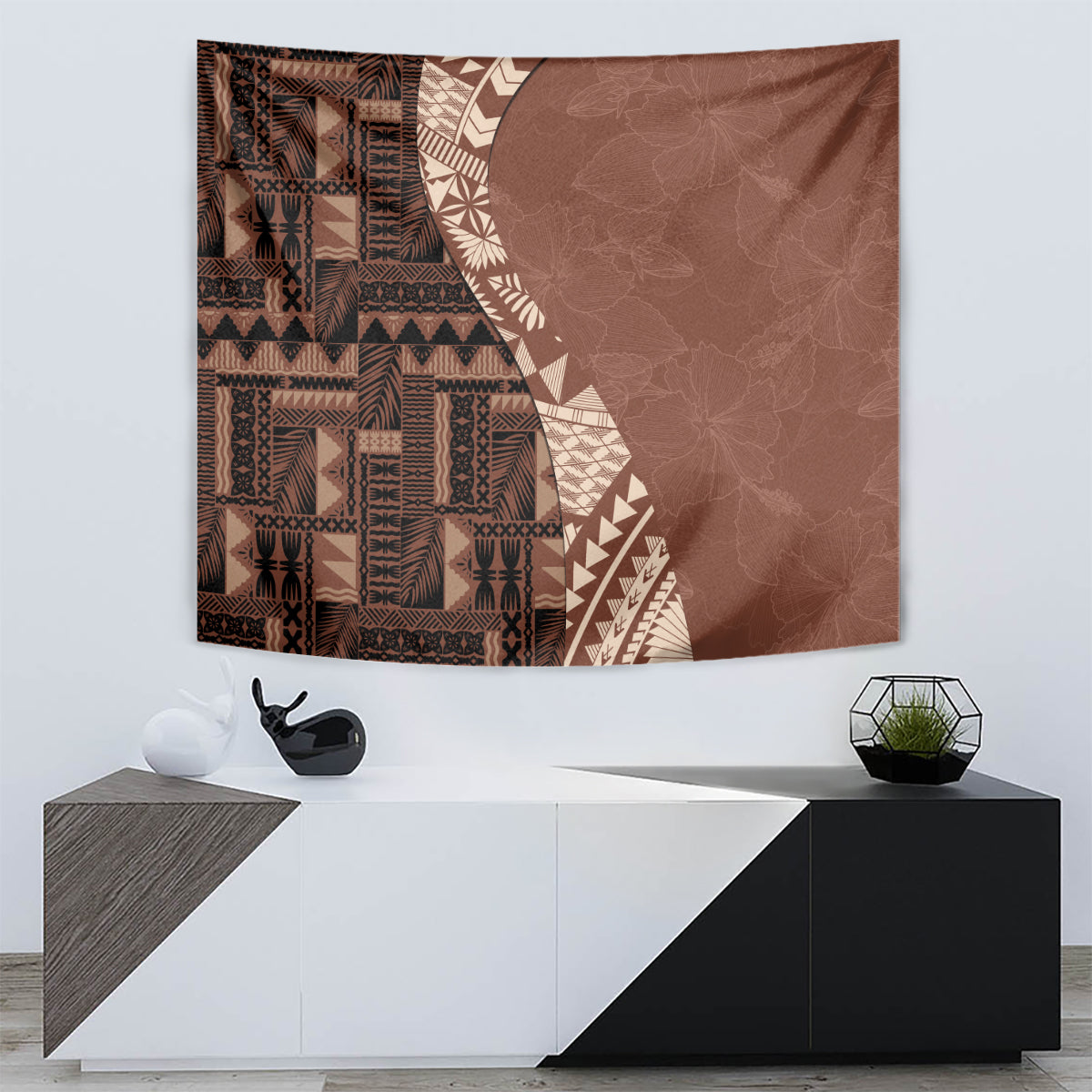 Bula Fiji Tapestry Tribal Masi Tapa - Brown - Wonder Print Shop
