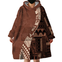 Bula Fiji Wearable Blanket Hoodie Tribal Masi Tapa - Brown - Wonder Print Shop