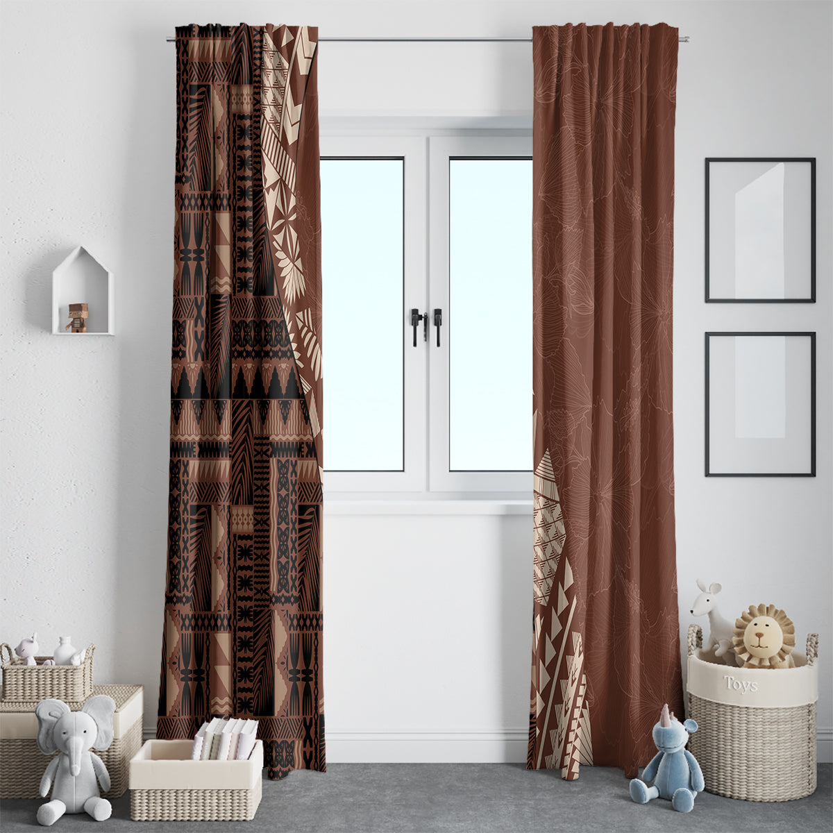 Bula Fiji Window Curtain Tribal Masi Tapa - Brown - Wonder Print Shop