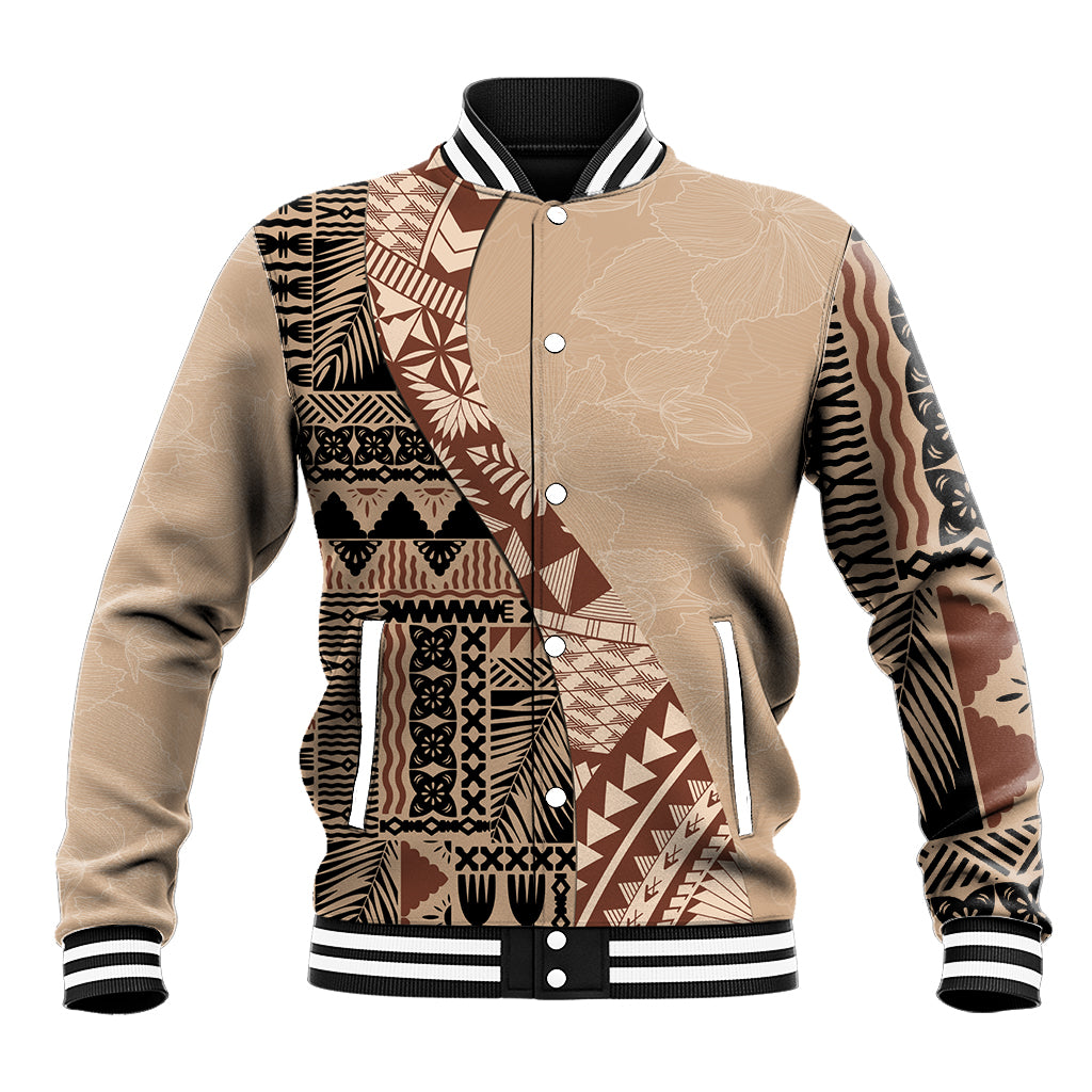 Bula Fiji Baseball Jacket Tribal Masi Tapa - Beige LT7 - Wonder Print Shop