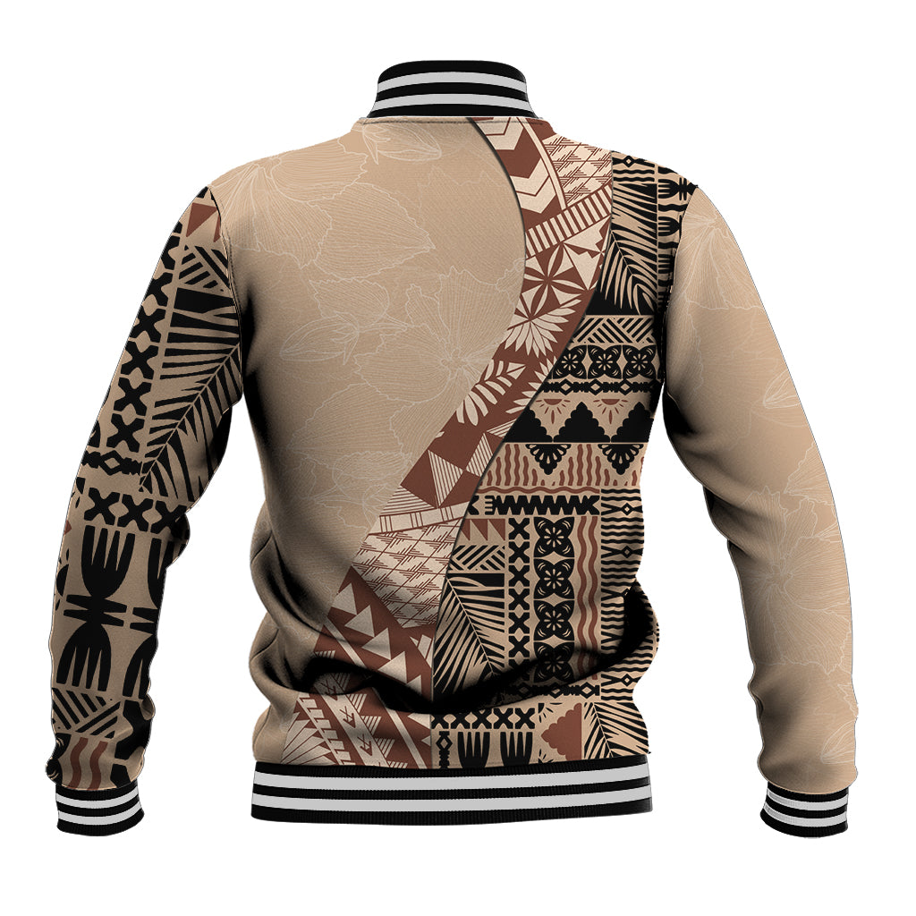 Bula Fiji Baseball Jacket Tribal Masi Tapa - Beige LT7 - Wonder Print Shop
