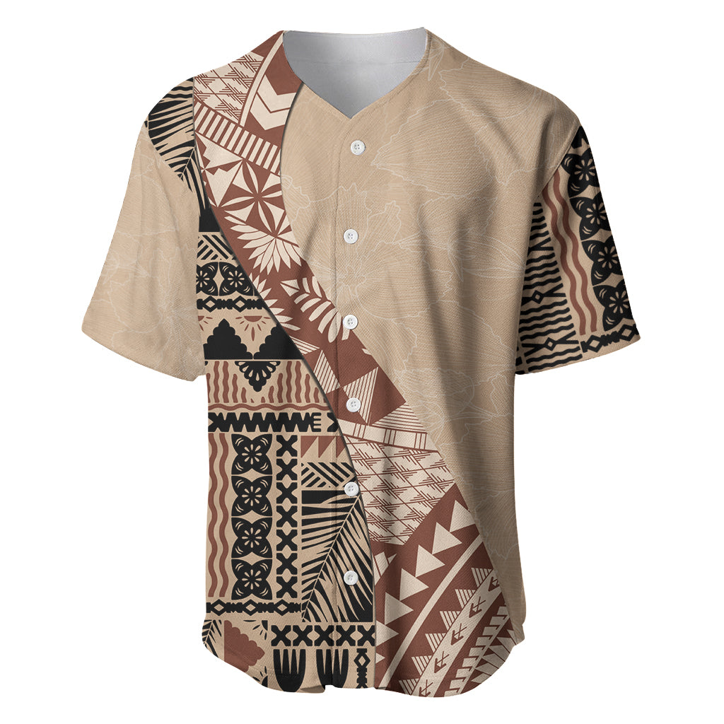 Bula Fiji Baseball Jersey Tribal Masi Tapa - Beige LT7 - Wonder Print Shop