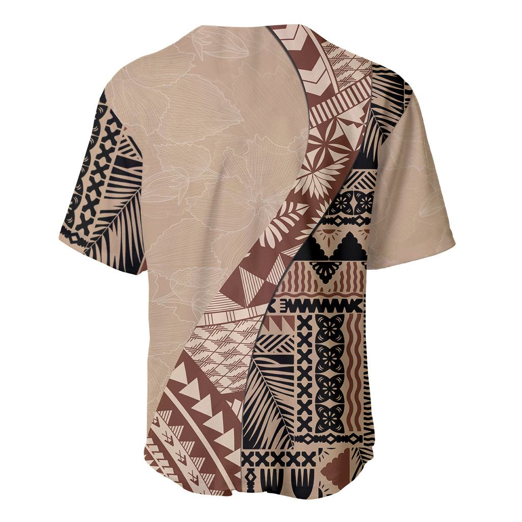 Bula Fiji Baseball Jersey Tribal Masi Tapa - Beige LT7 - Wonder Print Shop