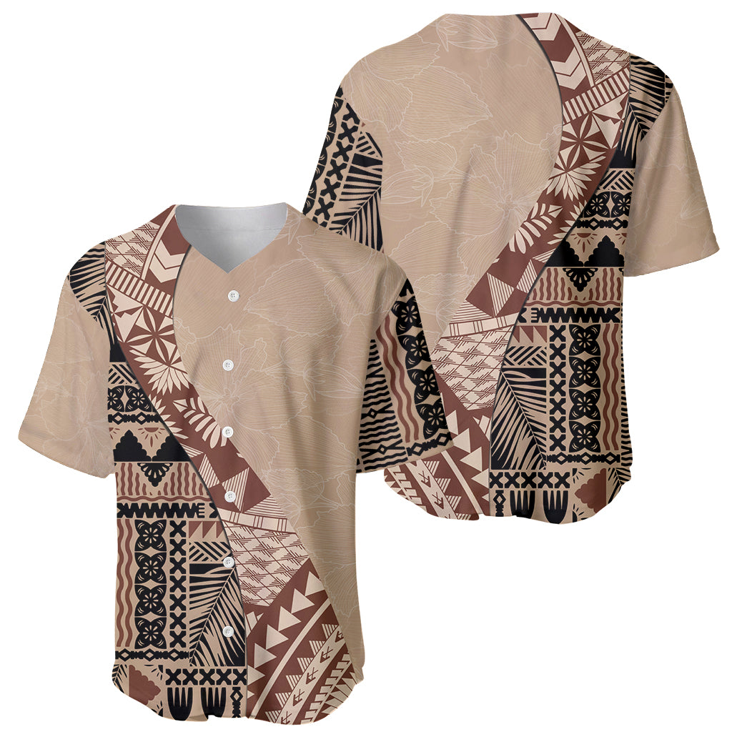 Bula Fiji Baseball Jersey Tribal Masi Tapa - Beige LT7 - Wonder Print Shop