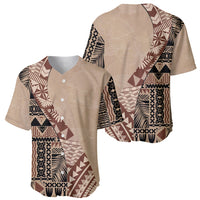 Bula Fiji Baseball Jersey Tribal Masi Tapa - Beige LT7 - Wonder Print Shop