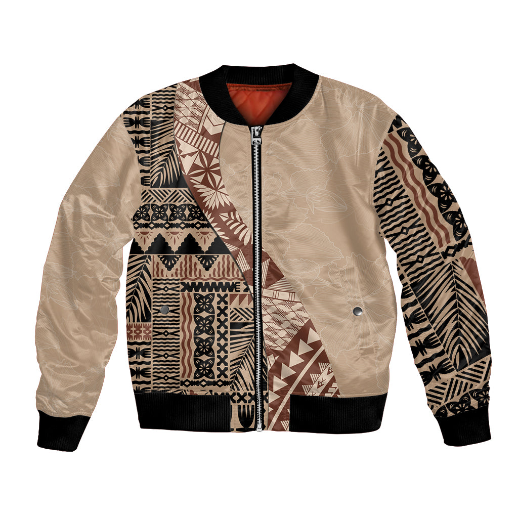 Bula Fiji Bomber Jacket Tribal Masi Tapa - Beige LT7 - Wonder Print Shop