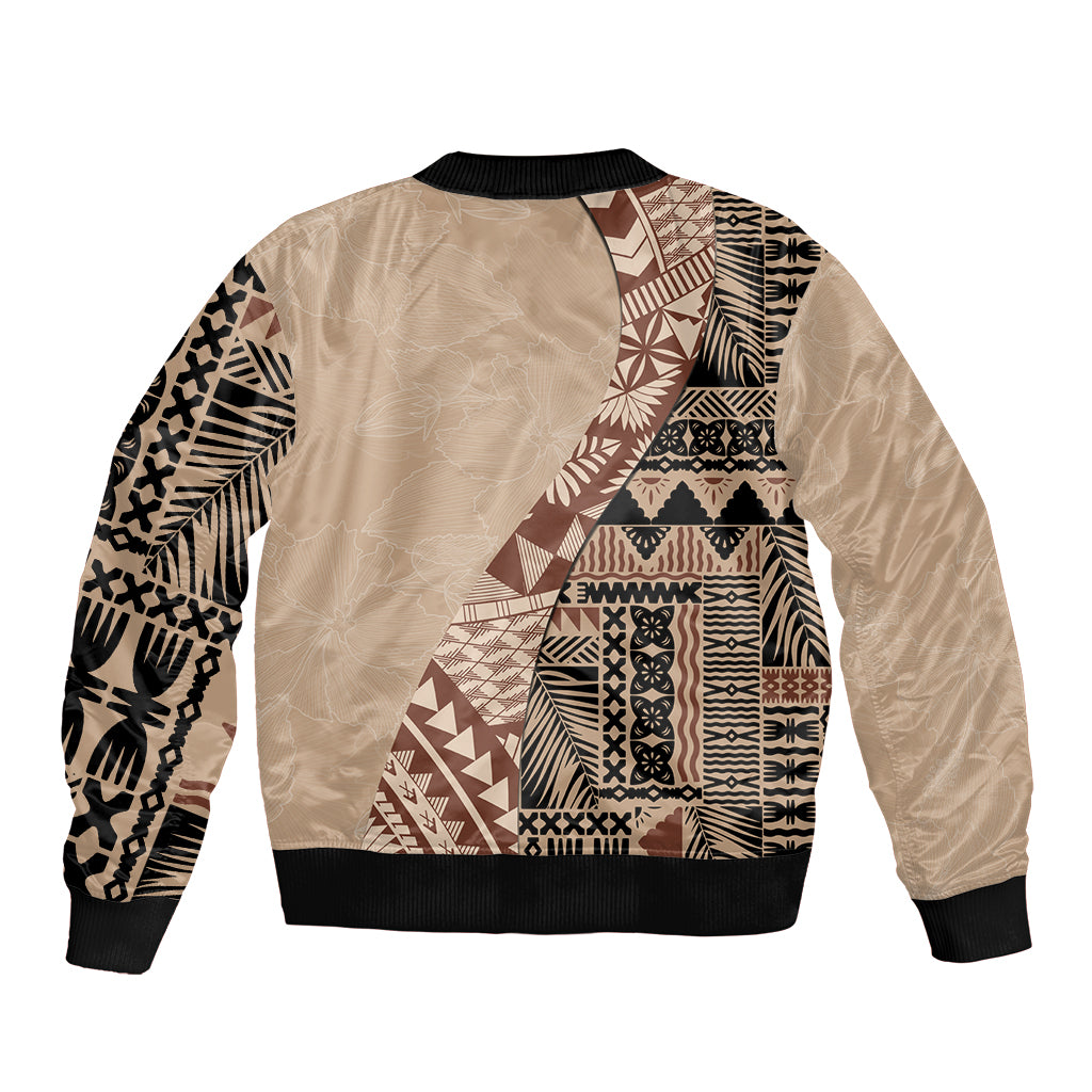 Bula Fiji Bomber Jacket Tribal Masi Tapa - Beige LT7 - Wonder Print Shop