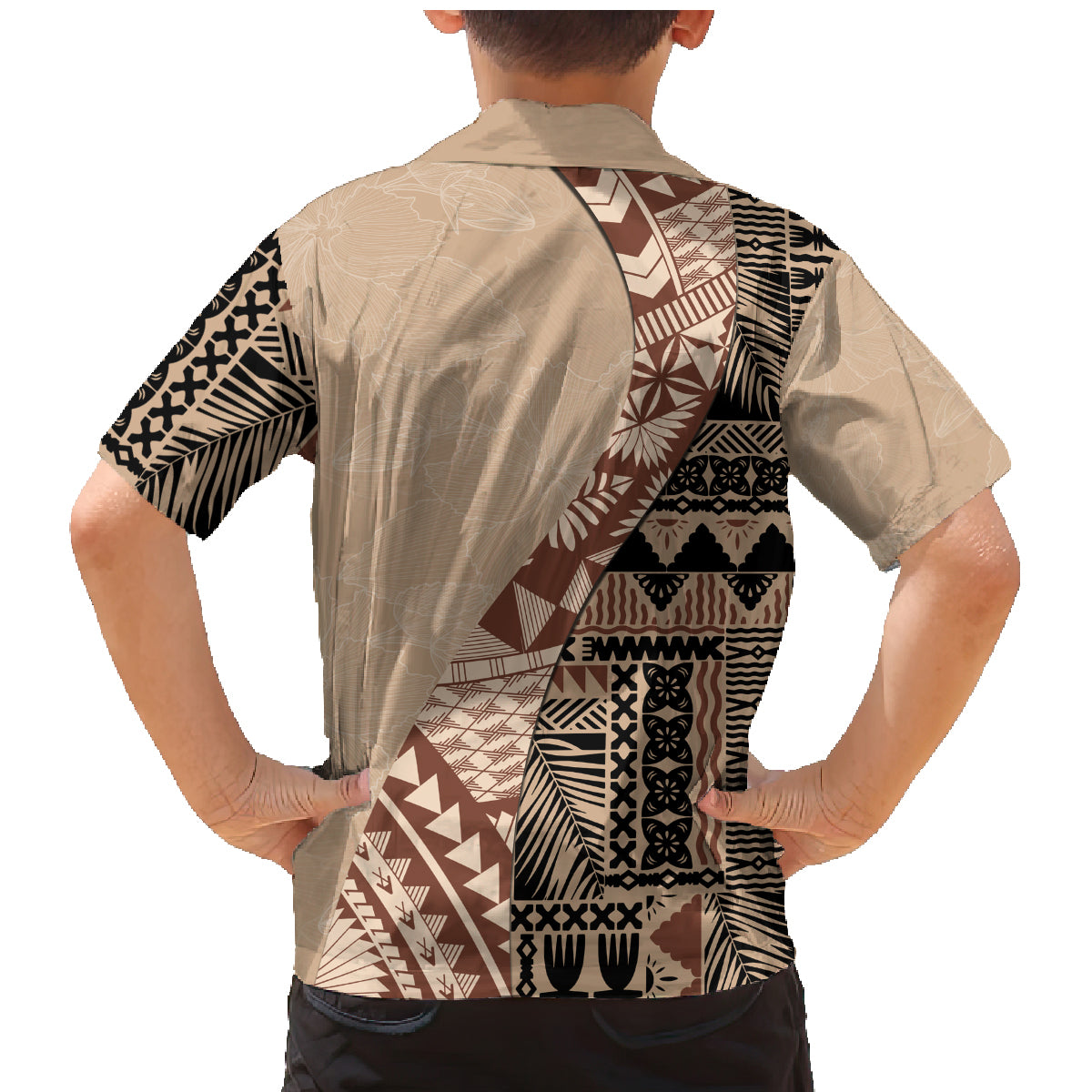 Bula Fiji Family Matching Mermaid Dress and Hawaiian Shirt Tribal Masi Tapa - Beige LT7 - Wonder Print Shop