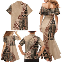 Bula Fiji Family Matching Mermaid Dress and Hawaiian Shirt Tribal Masi Tapa - Beige LT7 - Wonder Print Shop