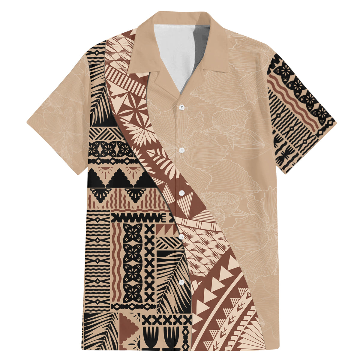 Bula Fiji Family Matching Mermaid Dress and Hawaiian Shirt Tribal Masi Tapa - Beige LT7 - Wonder Print Shop
