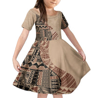 Bula Fiji Family Matching Off Shoulder Maxi Dress and Hawaiian Shirt Tribal Masi Tapa - Beige LT7 - Wonder Print Shop