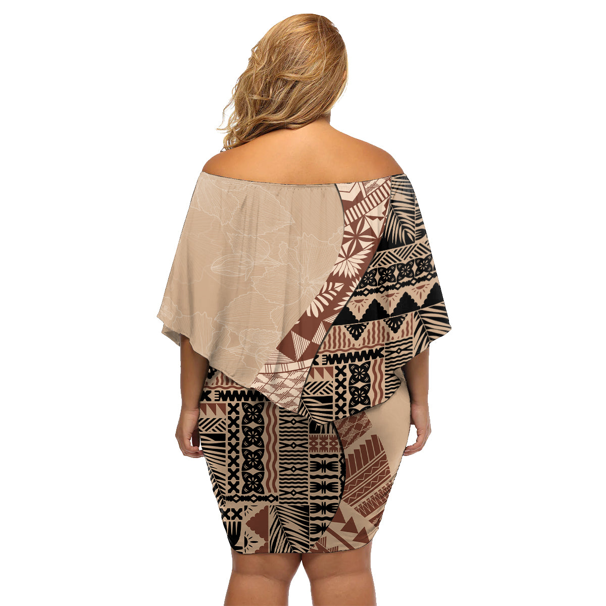 Bula Fiji Family Matching Off Shoulder Short Dress and Hawaiian Shirt Tribal Masi Tapa - Beige LT7 - Wonder Print Shop
