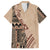 Bula Fiji Family Matching Long Sleeve Bodycon Dress and Hawaiian Shirt Tribal Masi Tapa - Beige LT7 - Wonder Print Shop