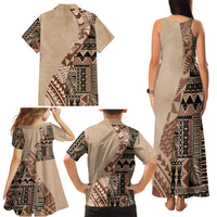 Bula Fiji Family Matching Tank Maxi Dress and Hawaiian Shirt Tribal Masi Tapa - Beige - Wonder Print Shop