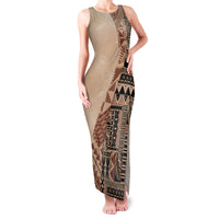 Bula Fiji Family Matching Tank Maxi Dress and Hawaiian Shirt Tribal Masi Tapa - Beige - Wonder Print Shop