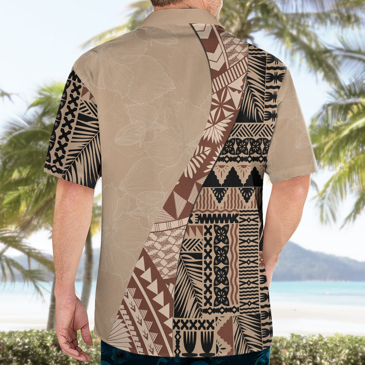 Bula Fiji Hawaiian Shirt Tribal Masi Tapa - Beige - Wonder Print Shop