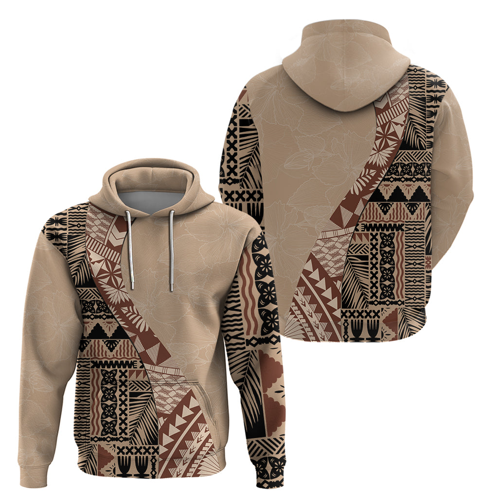Bula Fiji Hoodie Tribal Masi Tapa - Beige - Wonder Print Shop