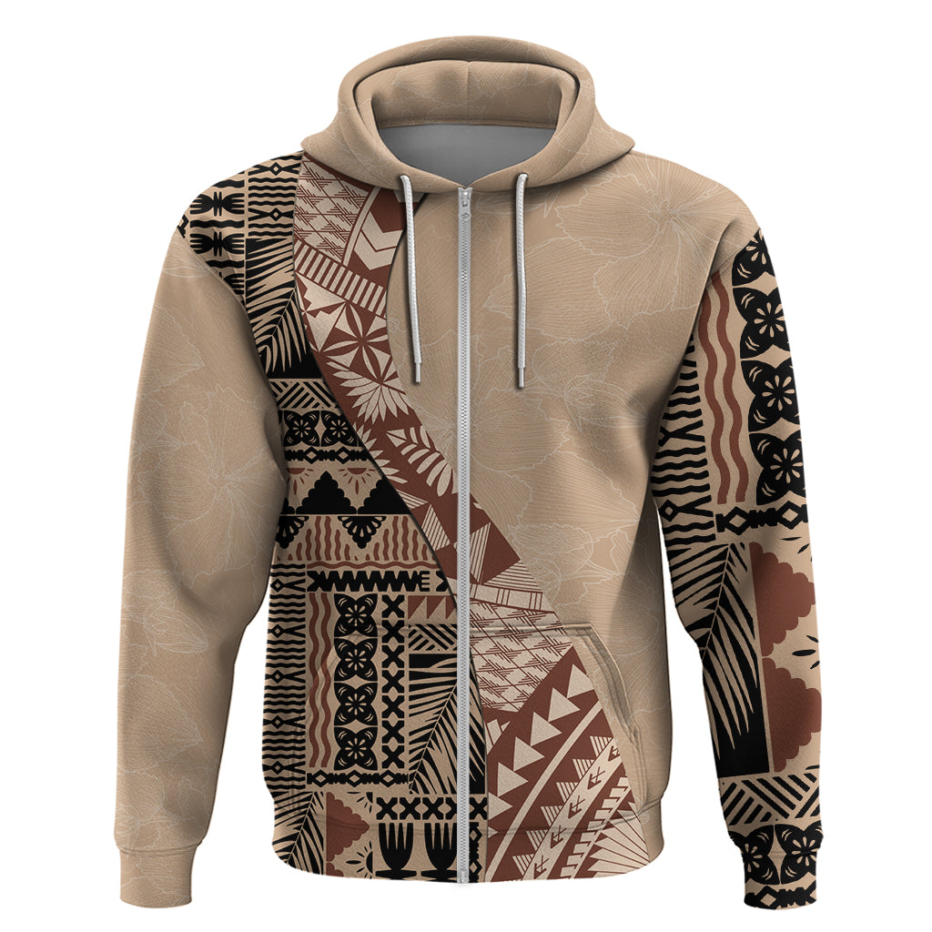 Bula Fiji Hoodie Tribal Masi Tapa - Beige - Wonder Print Shop
