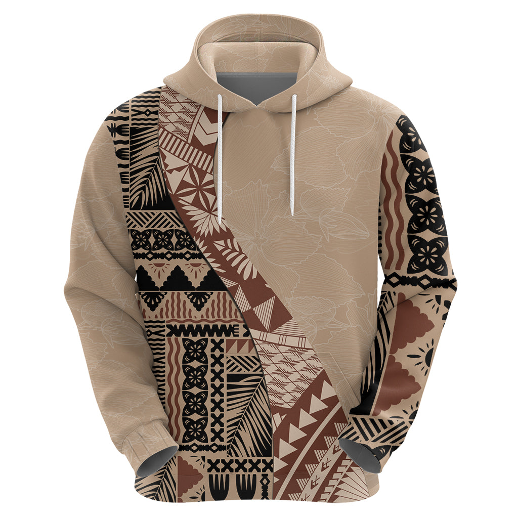 Bula Fiji Hoodie Tribal Masi Tapa - Beige - Wonder Print Shop