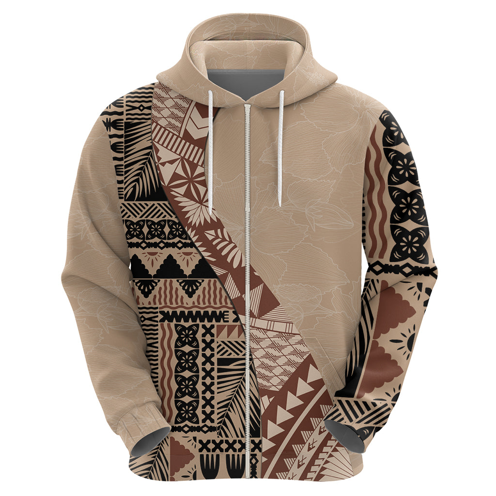 Bula Fiji Hoodie Tribal Masi Tapa - Beige - Wonder Print Shop
