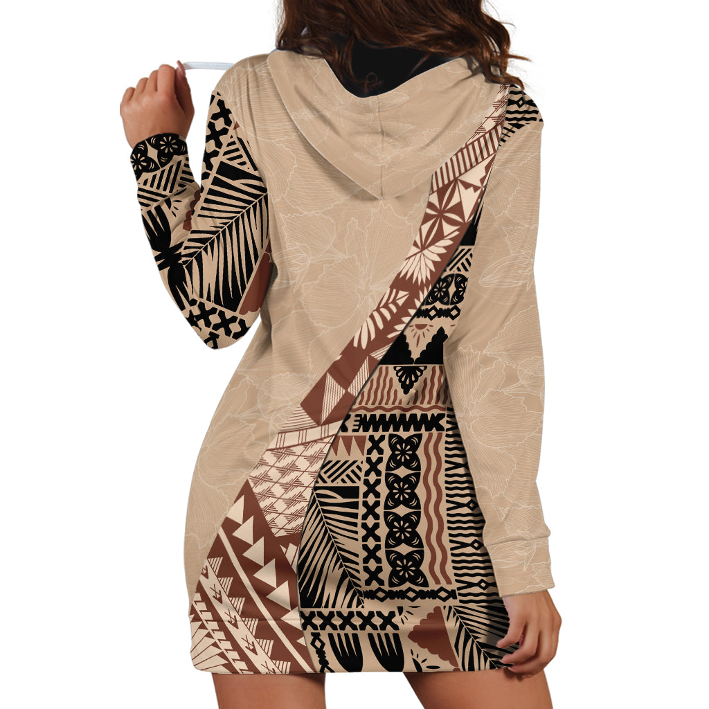 Bula Fiji Hoodie Dress Tribal Masi Tapa - Beige - Wonder Print Shop
