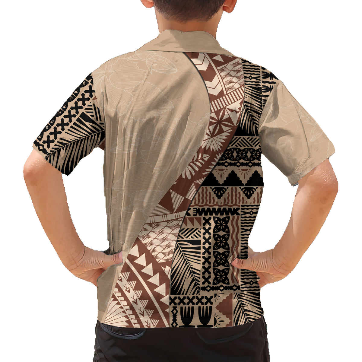 Bula Fiji Kid Hawaiian Shirt Tribal Masi Tapa - Beige - Wonder Print Shop