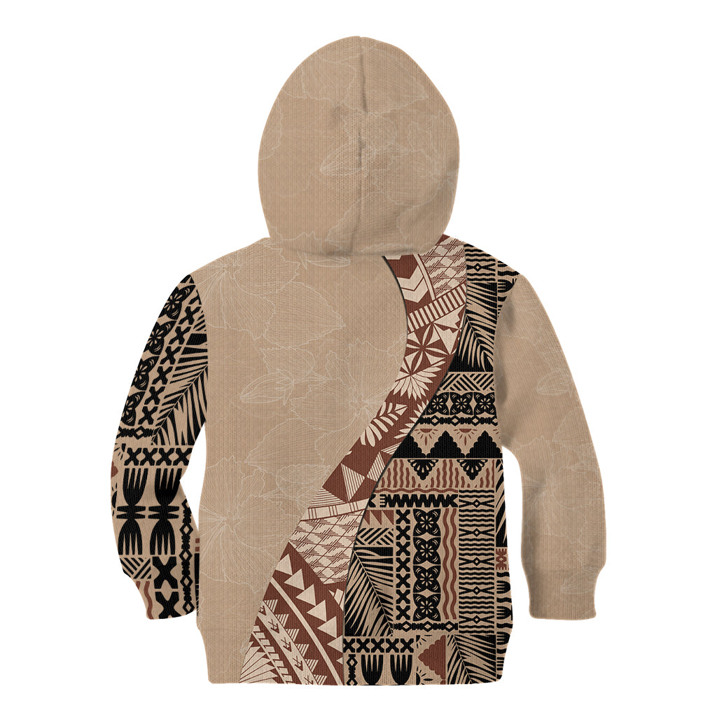 Bula Fiji Kid Hoodie Tribal Masi Tapa - Beige - Wonder Print Shop